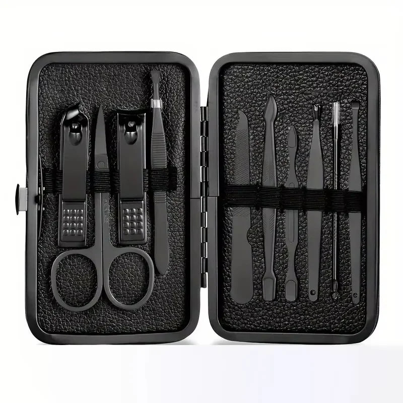 7-18 Piece Set of Black Stainless Steel Nail Clippers Complete Set of Nail Clippers Acne Needles Foot Clippers Beauty Pliers